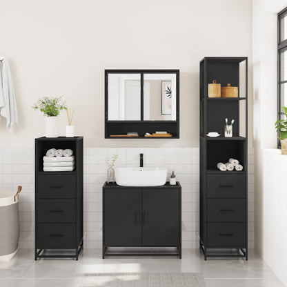 4 Piece Bathroom Furniture Set Black Engineered Wood