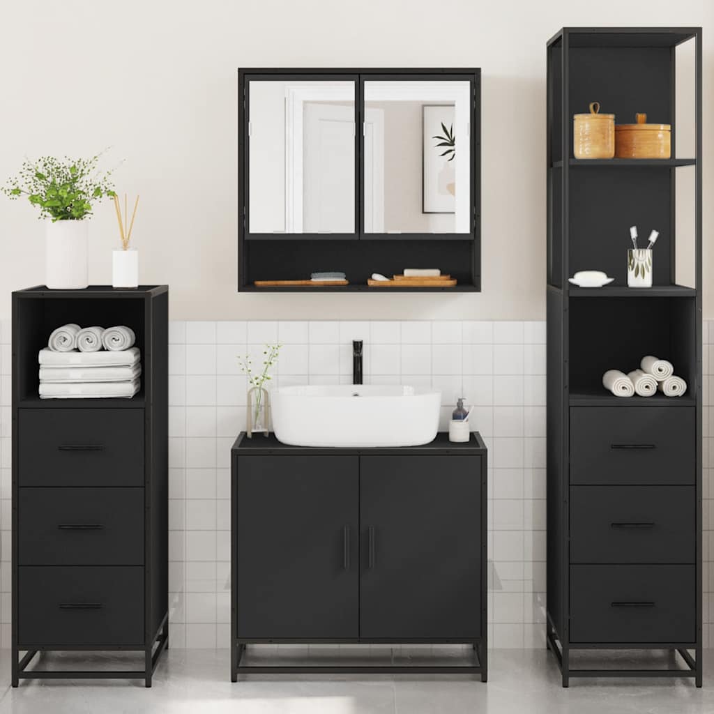 4 Piece Bathroom Furniture Set Black Engineered Wood