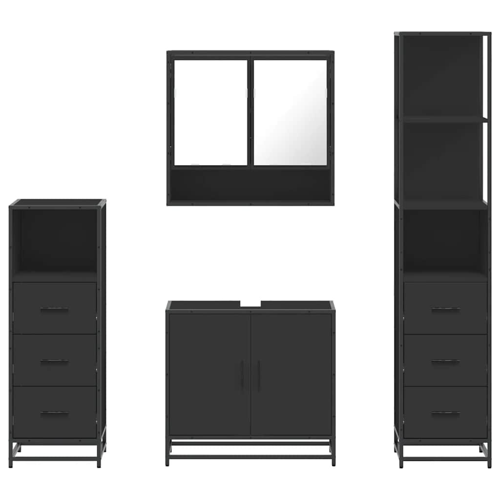 4 Piece Bathroom Furniture Set Black Engineered Wood