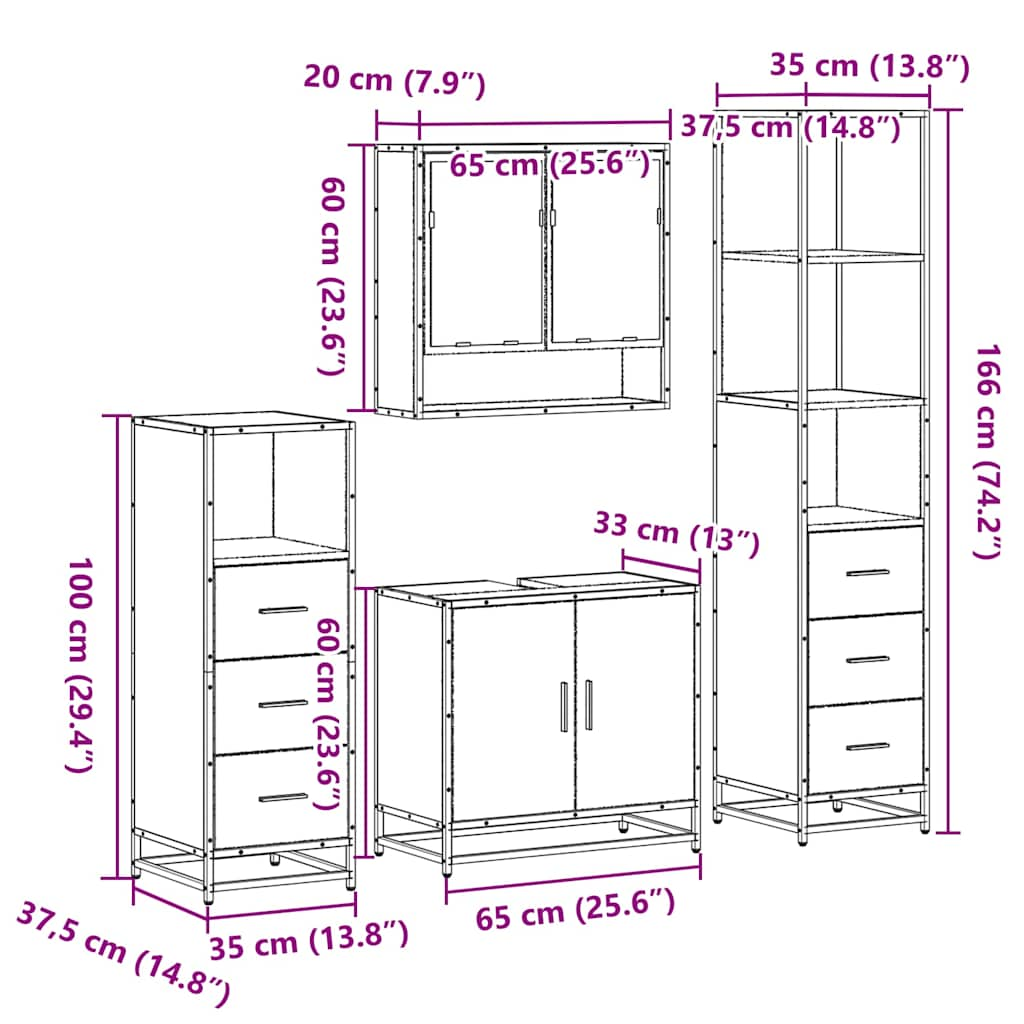 4 Piece Bathroom Furniture Set Black Engineered Wood