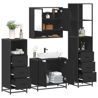 4 Piece Bathroom Furniture Set Black Engineered Wood