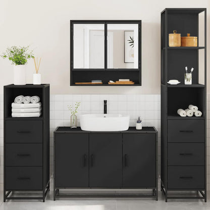 4 Piece Bathroom Furniture Set Black Engineered Wood