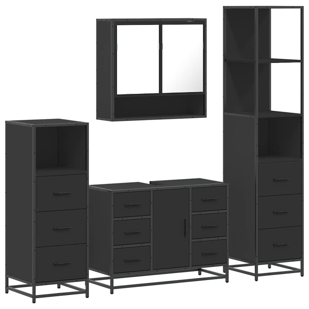 4 Piece Bathroom Furniture Set Black Engineered Wood