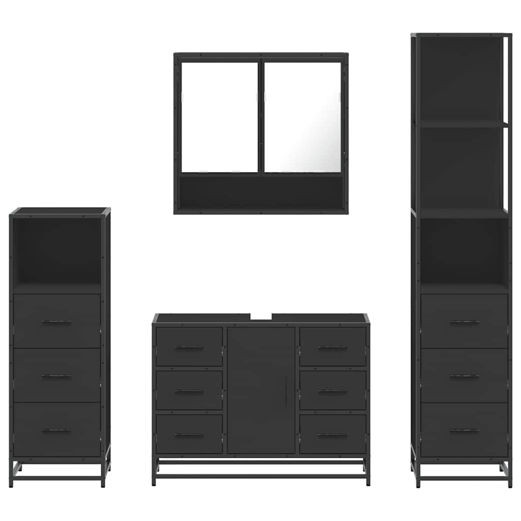 4 Piece Bathroom Furniture Set Black Engineered Wood