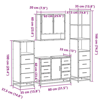 4 Piece Bathroom Furniture Set Black Engineered Wood