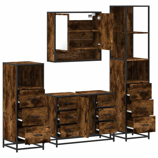 4 Piece Bathroom Furniture Set Smoked Oak Engineered Wood