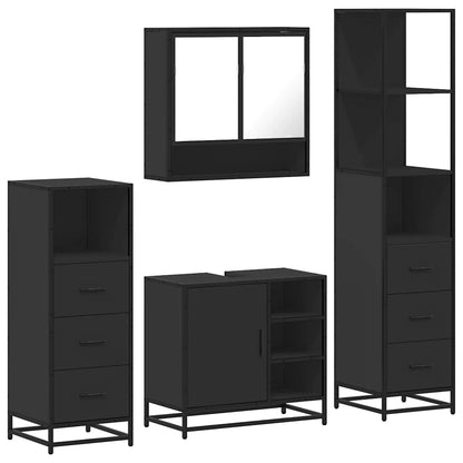 4 Piece Bathroom Furniture Set Black Engineered Wood