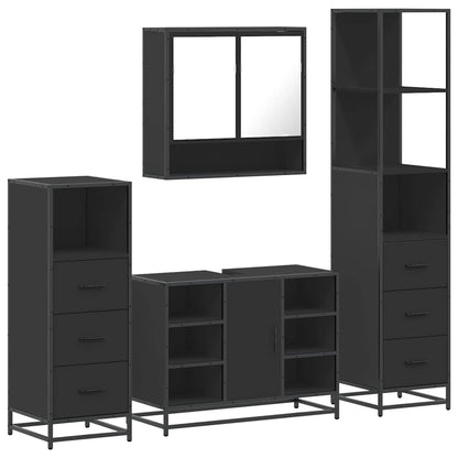 4 Piece Bathroom Furniture Set Black Engineered Wood