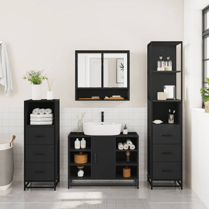 4 Piece Bathroom Furniture Set Black Engineered Wood