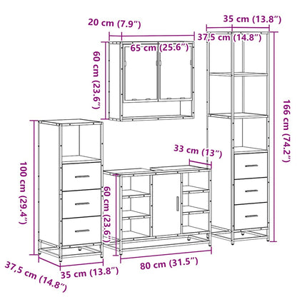 4 Piece Bathroom Furniture Set Black Engineered Wood