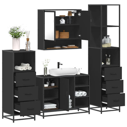 4 Piece Bathroom Furniture Set Black Engineered Wood