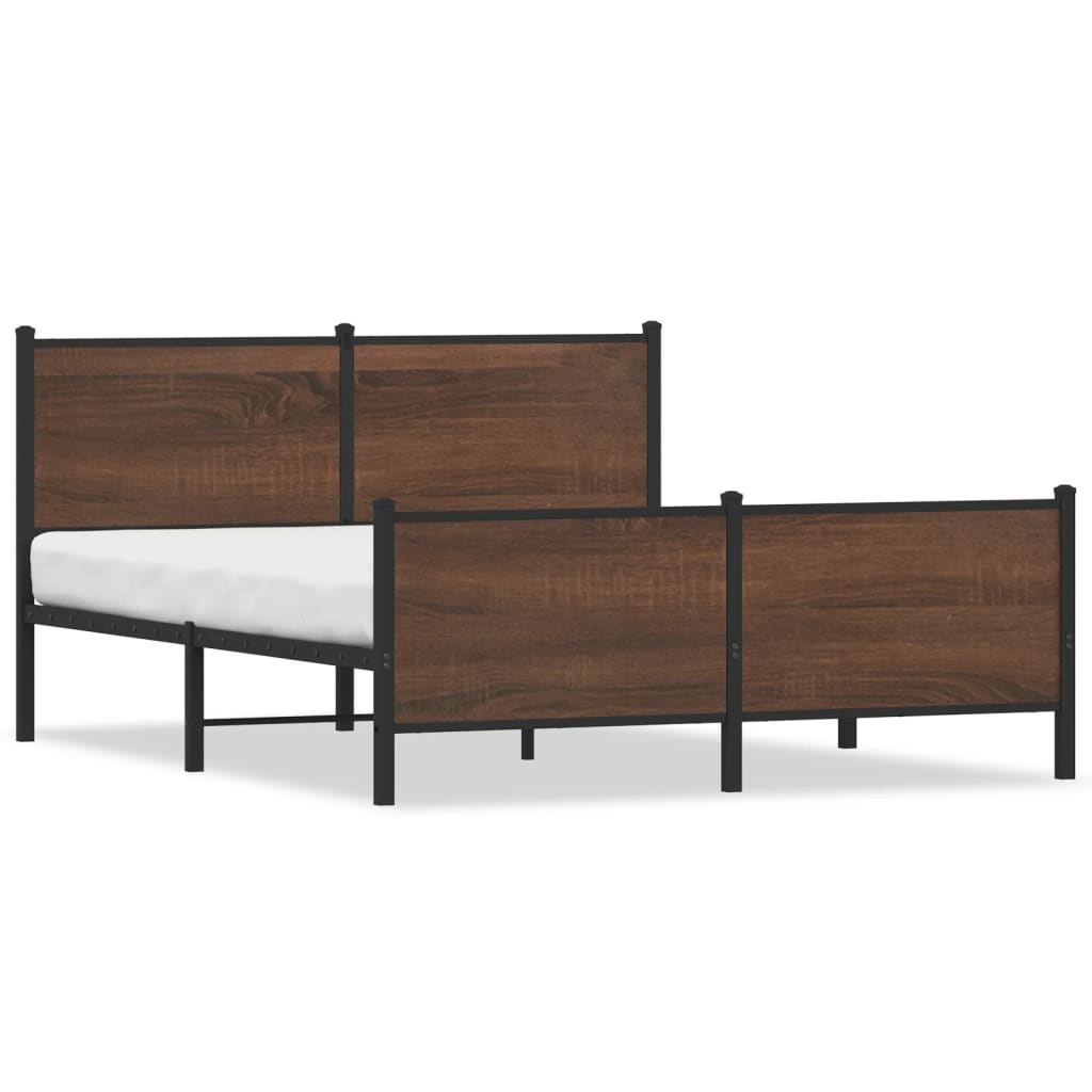 Metal Bed Frame with Headboard and Footboard Brown Oak 150x200 cm King Size