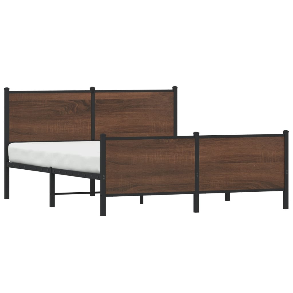 Metal Bed Frame with Headboard and Footboard Brown Oak 150x200 cm King Size