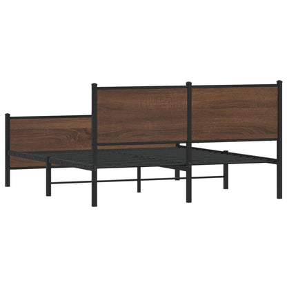 Metal Bed Frame with Headboard and Footboard Brown Oak 150x200 cm King Size