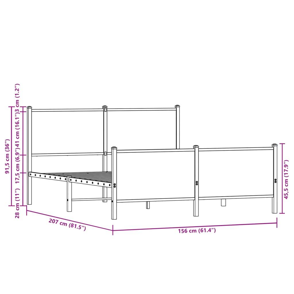 Metal Bed Frame with Headboard and Footboard Brown Oak 150x200 cm King Size