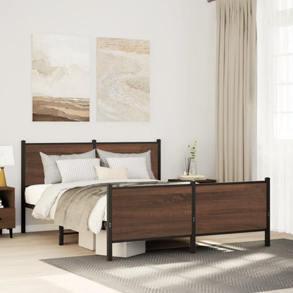 Metal Bed Frame with Headboard and Footboard Brown Oak 150x200 cm King Size