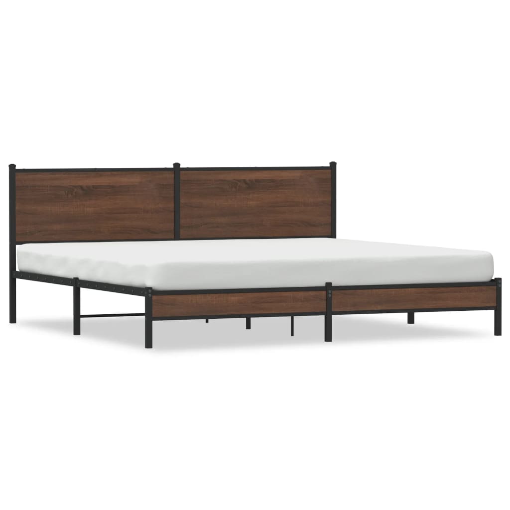 Metal Bed Frame without Mattress Brown Oak 193x203 cm