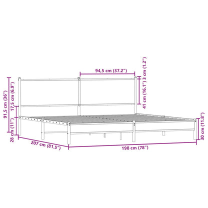Metal Bed Frame without Mattress Brown Oak 193x203 cm