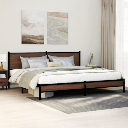 Metal Bed Frame without Mattress Brown Oak 193x203 cm