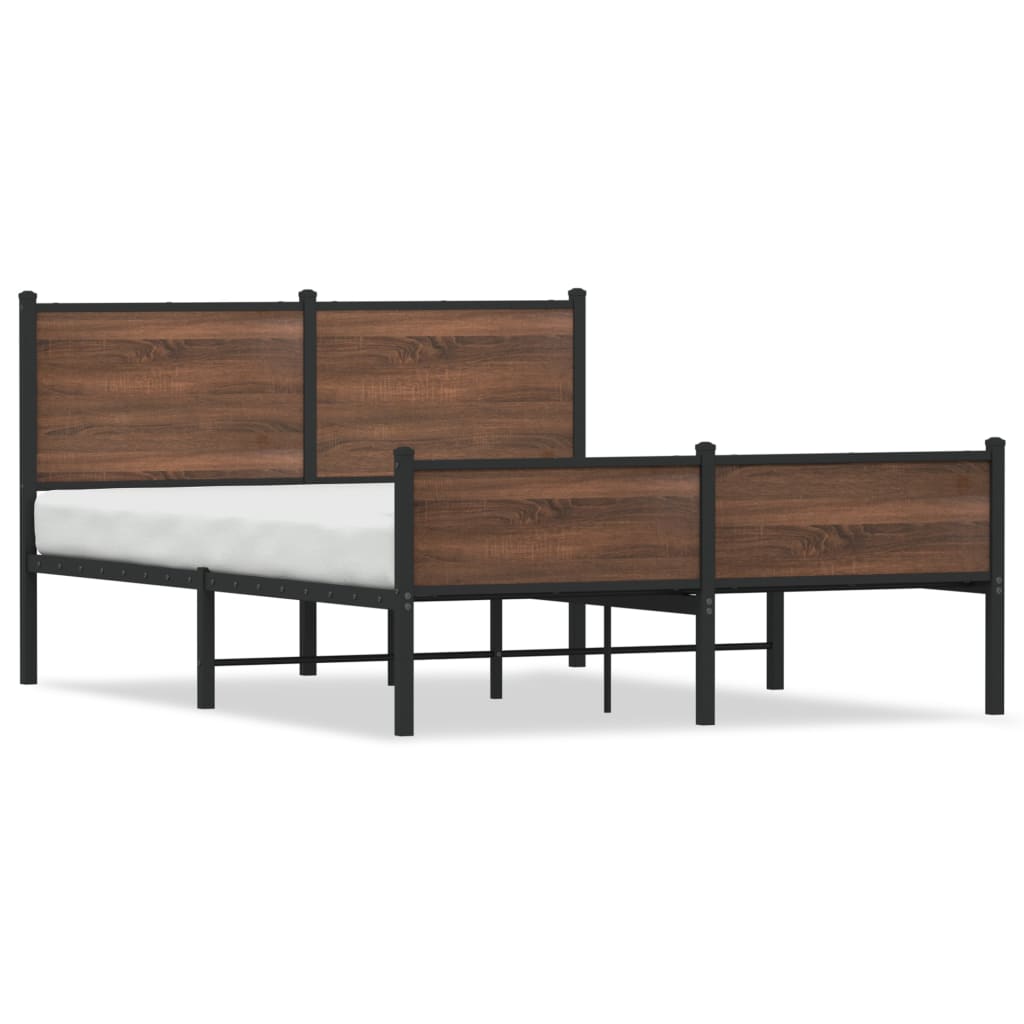 Metal Bed Frame without Mattress Brown Oak 150x200 cm King Size