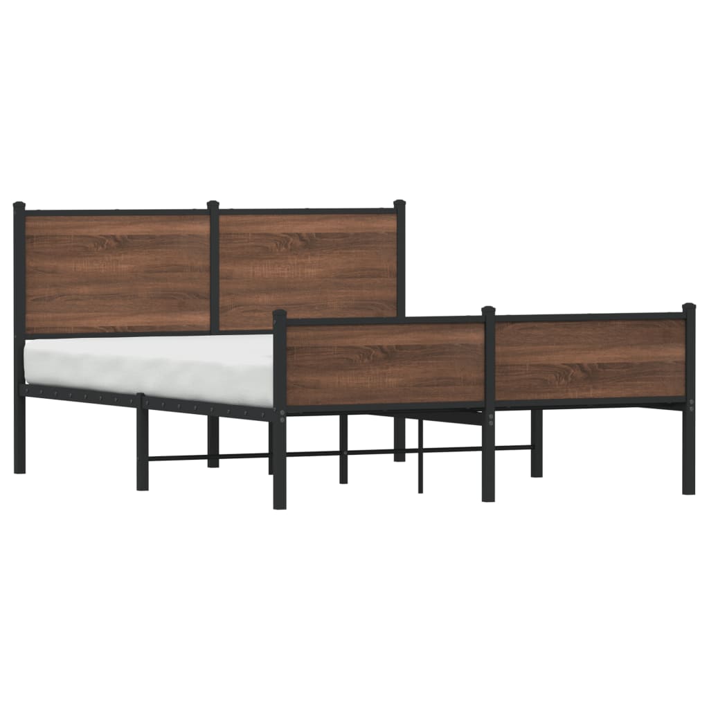 Metal Bed Frame without Mattress Brown Oak 150x200 cm King Size