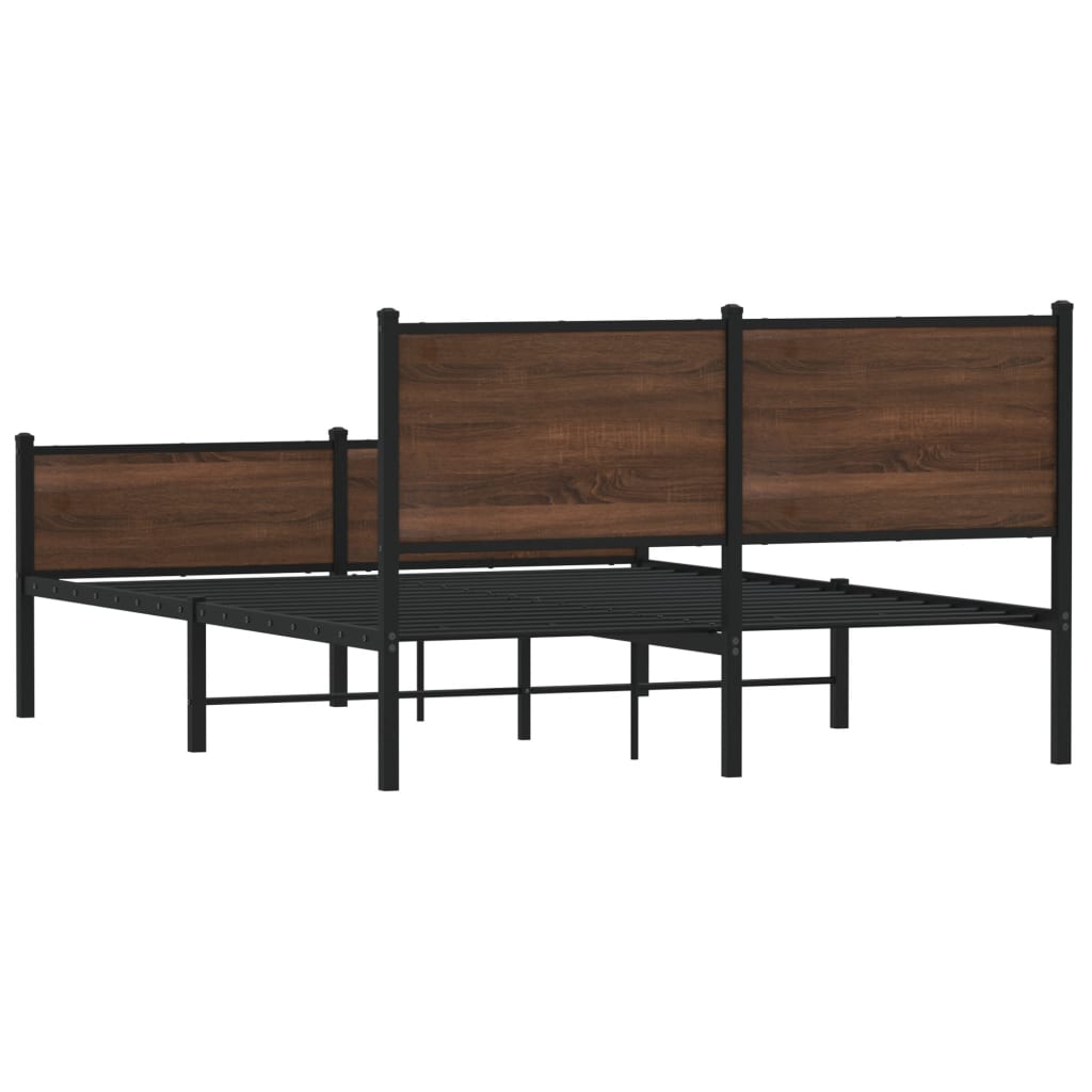 Metal Bed Frame without Mattress Brown Oak 150x200 cm King Size