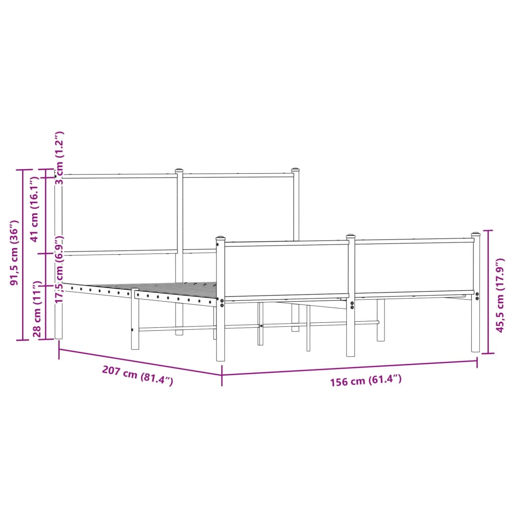 Metal Bed Frame without Mattress Brown Oak 150x200 cm King Size