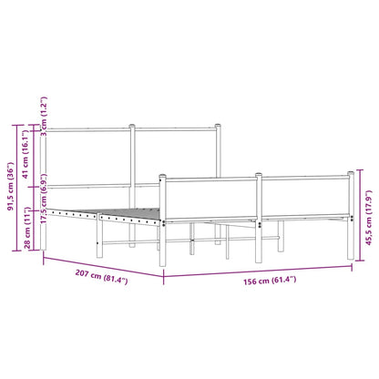 Metal Bed Frame without Mattress Brown Oak 150x200 cm King Size