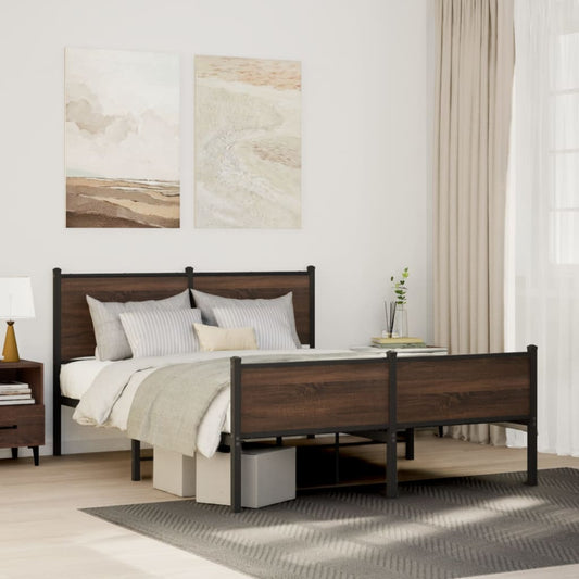 Metal Bed Frame without Mattress Brown Oak 150x200 cm King Size