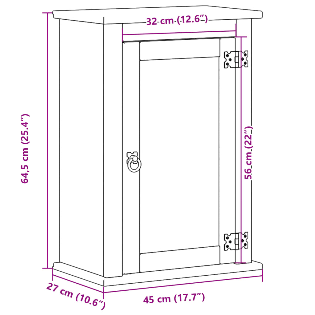 Bathroom Wall Cabinet Corona 45x27x64.5 cm Solid Wood Pine