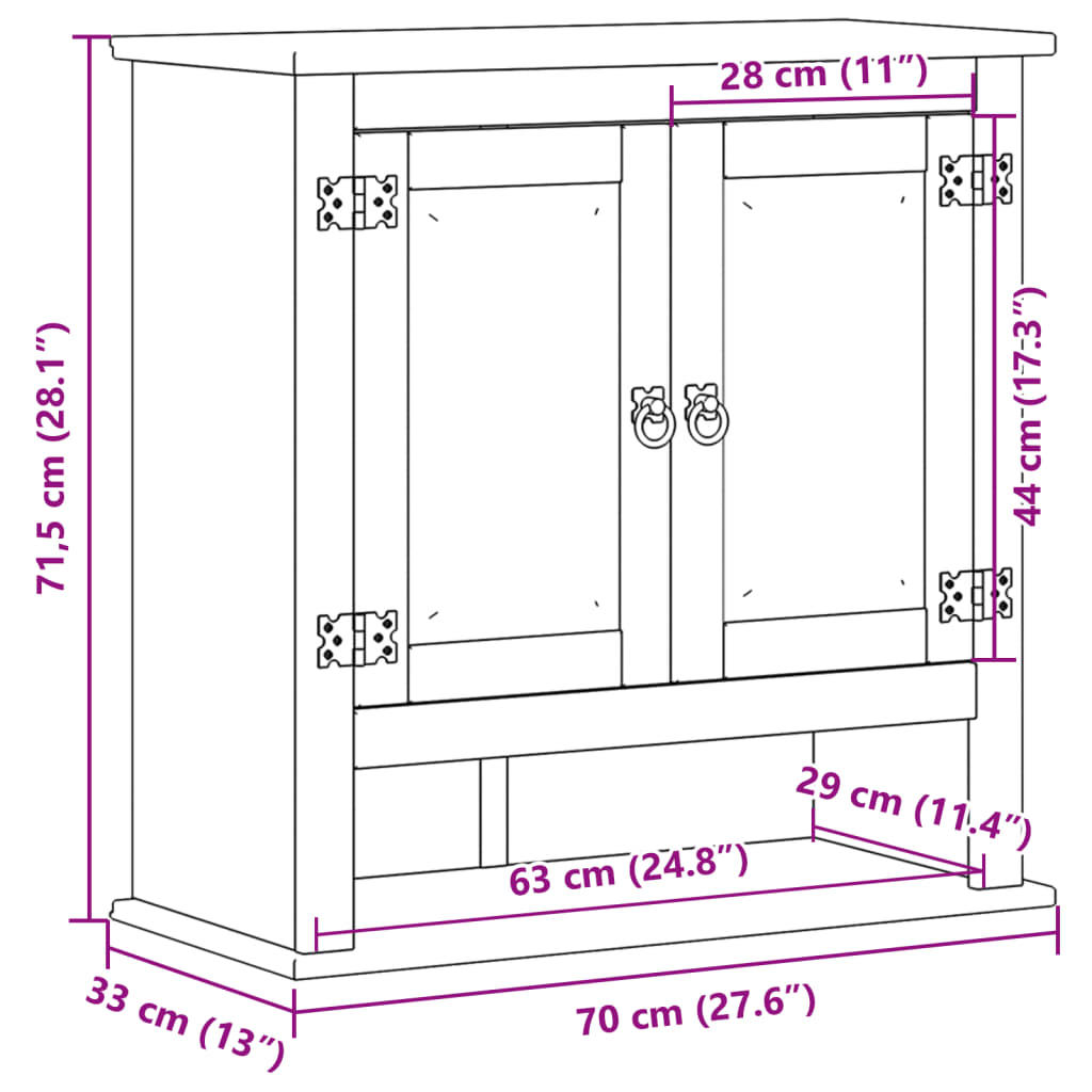 Bathroom Wall Cabinet Corona 70x33x71.5 cm Solid Wood Pine