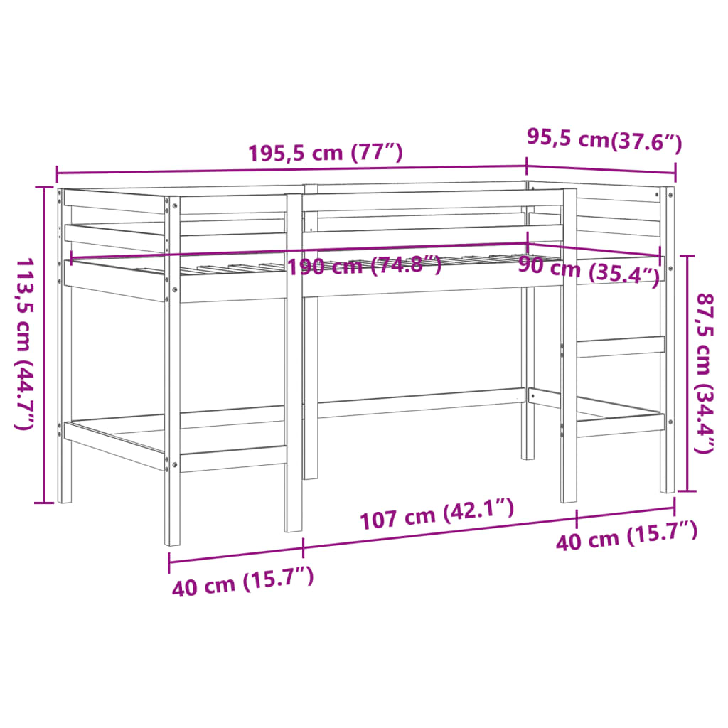 Kids' Loft Bed with Ladder Wax Brown 90x190 cm Solid Wood Pine