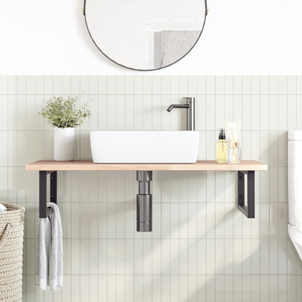 Basin Shelf Wall Mounted Steel and Solid Wood Oak