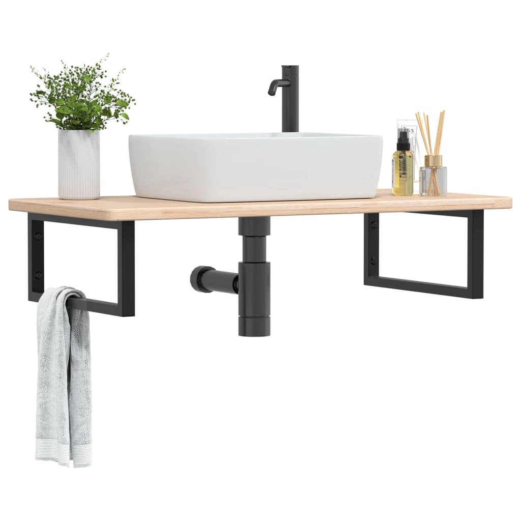 Basin Shelf Wall Mounted Steel and Solid Wood Oak