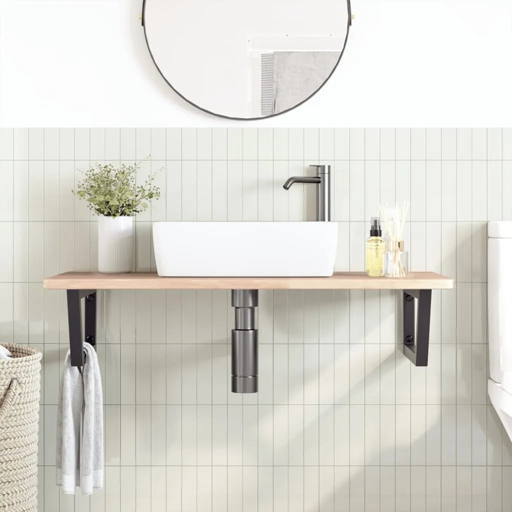 Basin Shelf Wall Mounted Steel and Solid Wood Oak