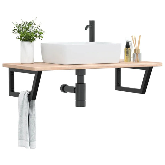 Basin Shelf Wall Mounted Steel and Solid Wood Oak