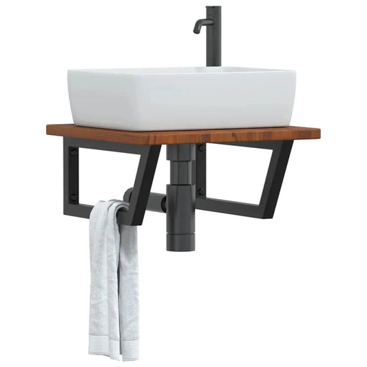 Basin Shelf Wall Mounted Steel and Solid Wood Oak