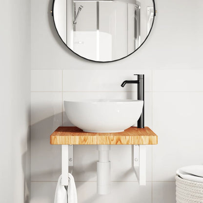 Basin Shelf Wall Mounted Steel and Solid Wood Oak