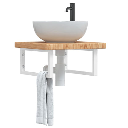 Basin Shelf Wall Mounted Steel and Solid Wood Oak