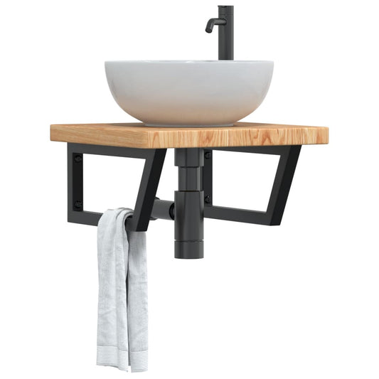 Basin Shelf Wall Mounted Steel and Solid Wood Oak