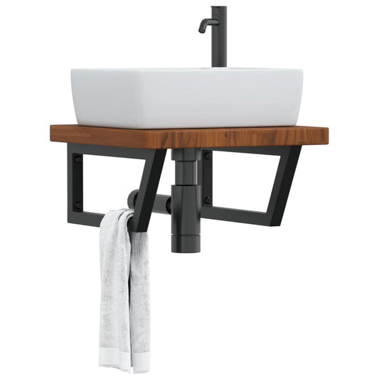 Basin Shelf Wall Mounted Steel and Solid Wood Oak