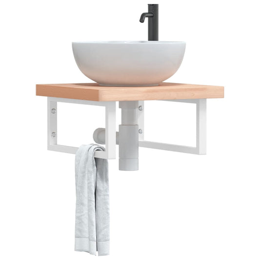 Basin Shelf Wall Mounted Steel and Solid Wood Beech