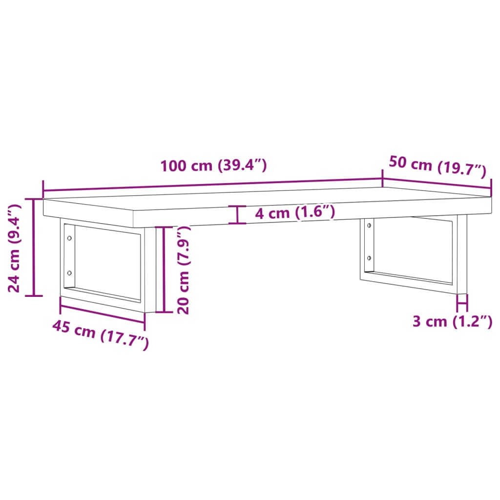 Basin Shelf Wall Mounted Steel and Solid Wood Beech