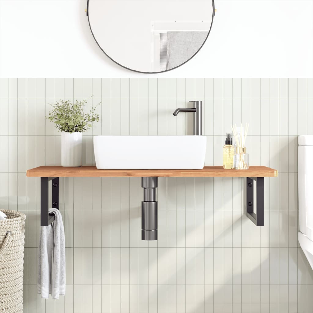 Basin Shelf Wall Mounted Steel and Solid Wood Beech