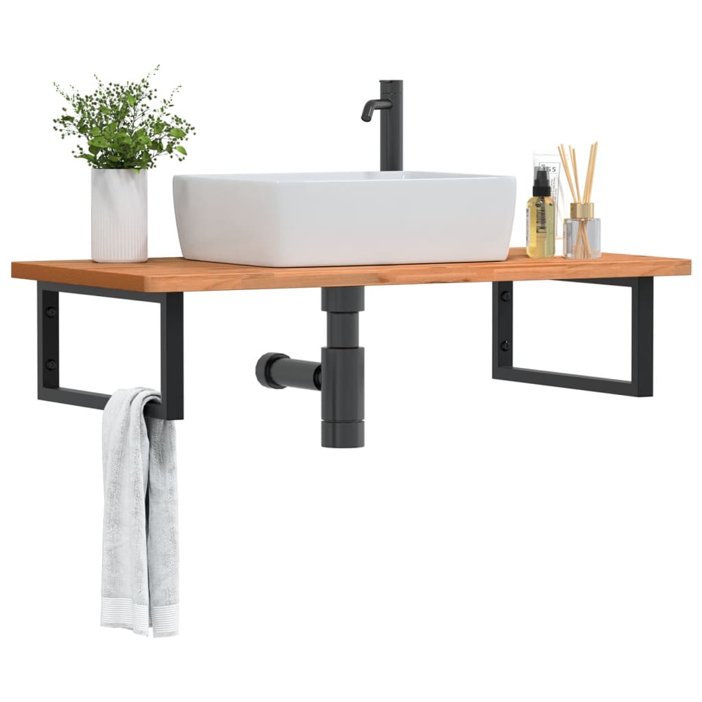 Basin Shelf Wall Mounted Steel and Solid Wood Beech