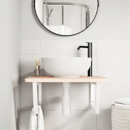 Basin Shelf Wall Mounted Steel and Solid Wood Oak