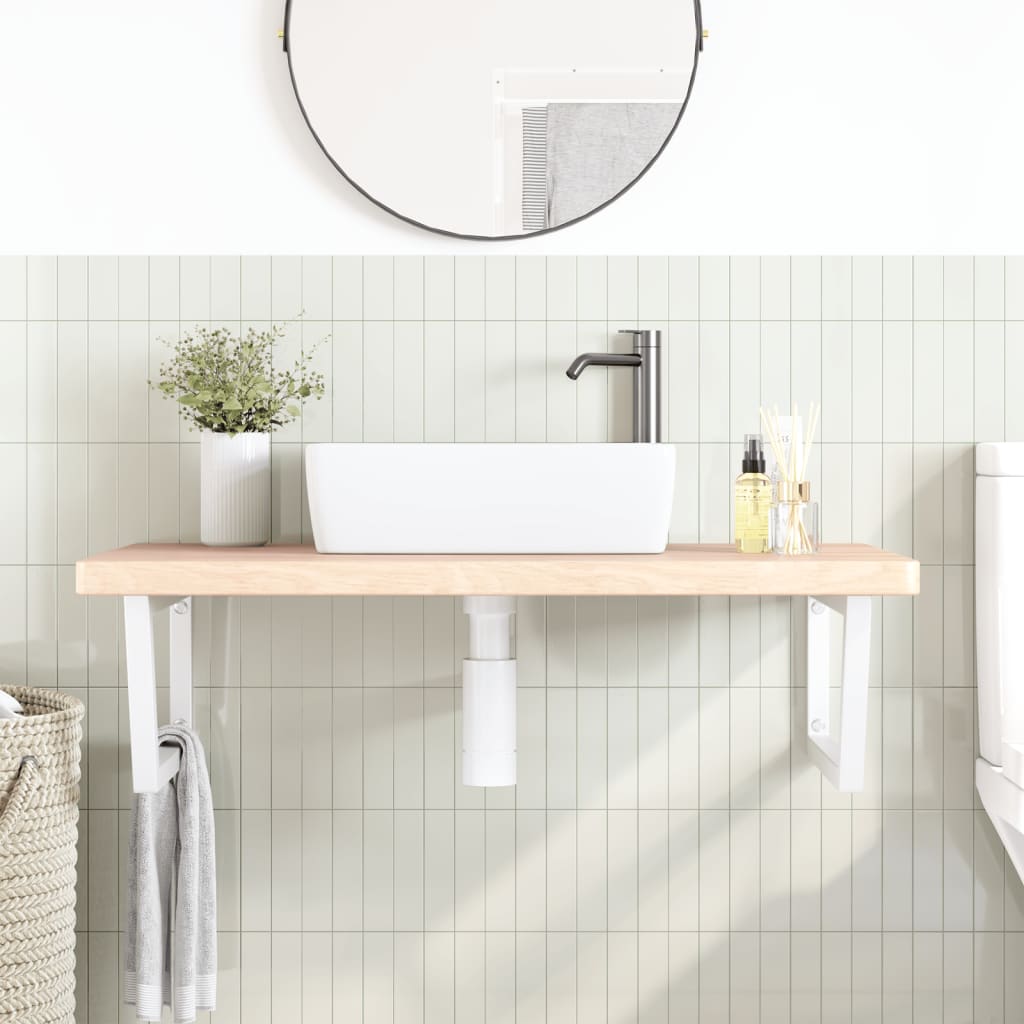 Basin Shelf Wall Mounted Steel and Solid Wood Oak