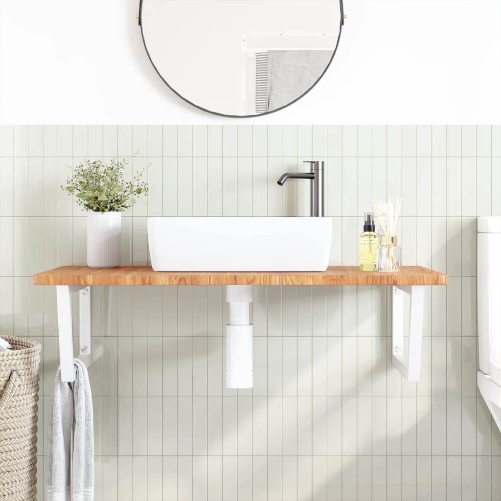 Basin Shelf Wall Mounted Steel and Solid Wood Oak