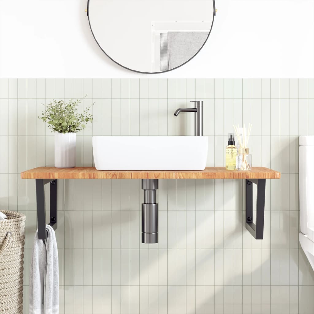 Basin Shelf Wall Mounted Steel and Solid Wood Oak