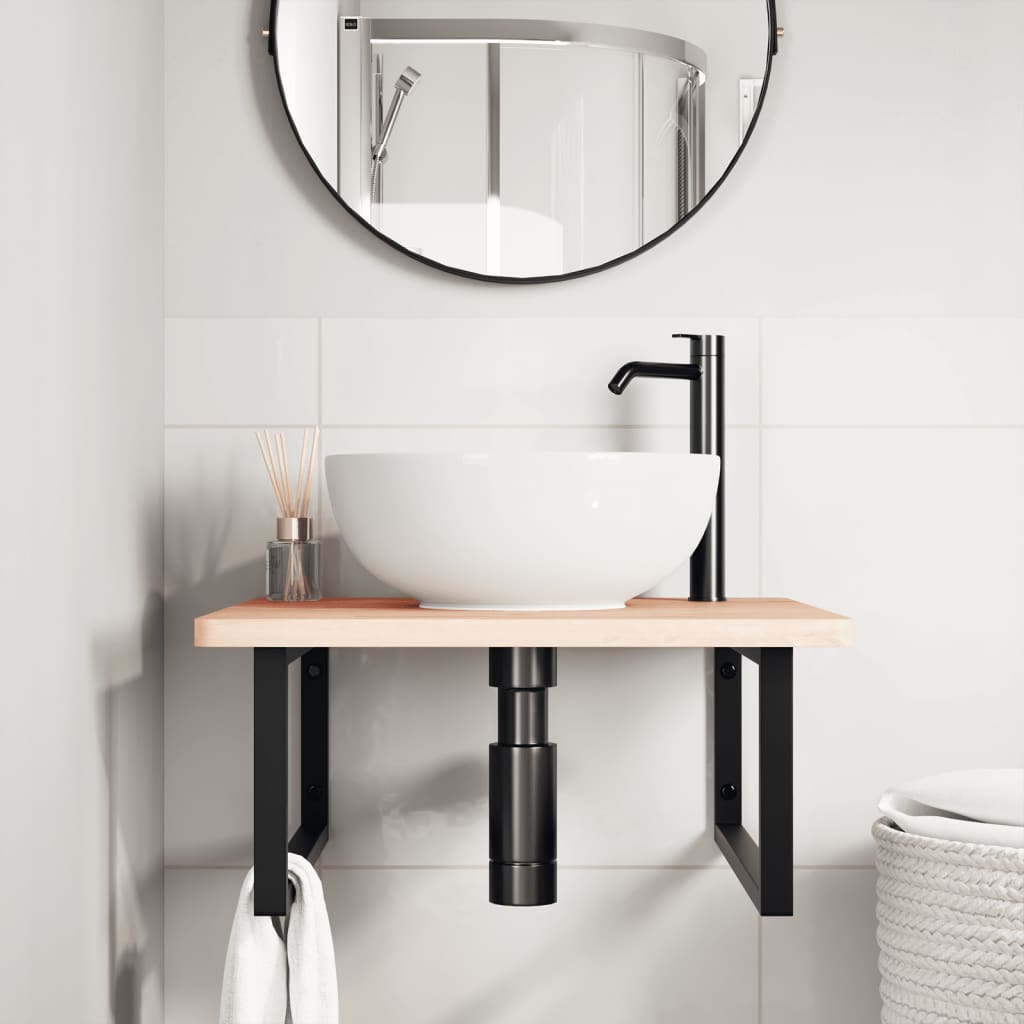 Basin Shelf Wall Mounted Steel and Solid Wood Beech